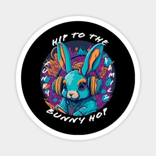 Bunny Wearing Headphones - white font Magnet